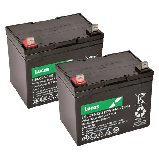 Pair of Two Lucas LSLC34-12 12V 34Ah Sealed AGM Deep Cycle Battery – Maintenance-Free VRLA Power for Mobility, UPS & Standby Systems