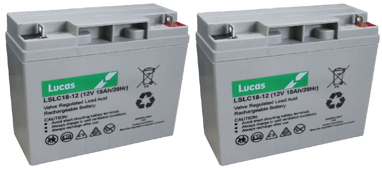 Pair of two Lucas LSLC18-12 12V 18Ah Sealed AGM Deep Cycle Battery Maintenance-Free VRLA Power for Mobility, UPS & Backup Systems