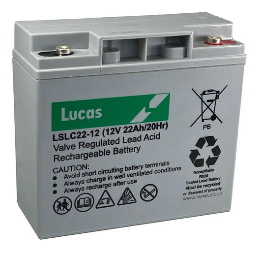 Pair of Two Lucas LSLC22-12 12V 22Ah Sealed AGM Battery – Deep Cycle VRLA Power for Scooters & Wheelchairs