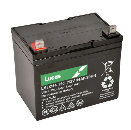 Lucas LSLC34-12 12V 34Ah Sealed AGM Deep Cycle Battery – Maintenance-Free VRLA Power for Mobility, UPS & Standby Systems