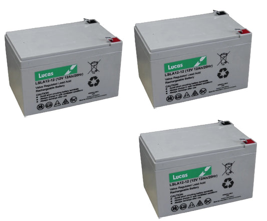 3 x  Lucas LSLA12-12 Mobility Battery 12V 12Ah