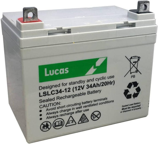 Lucas LSLC34-12 12V 34Ah Sealed AGM Deep Cycle Battery – Maintenance-Free VRLA Power for Mobility, UPS & Standby Systems