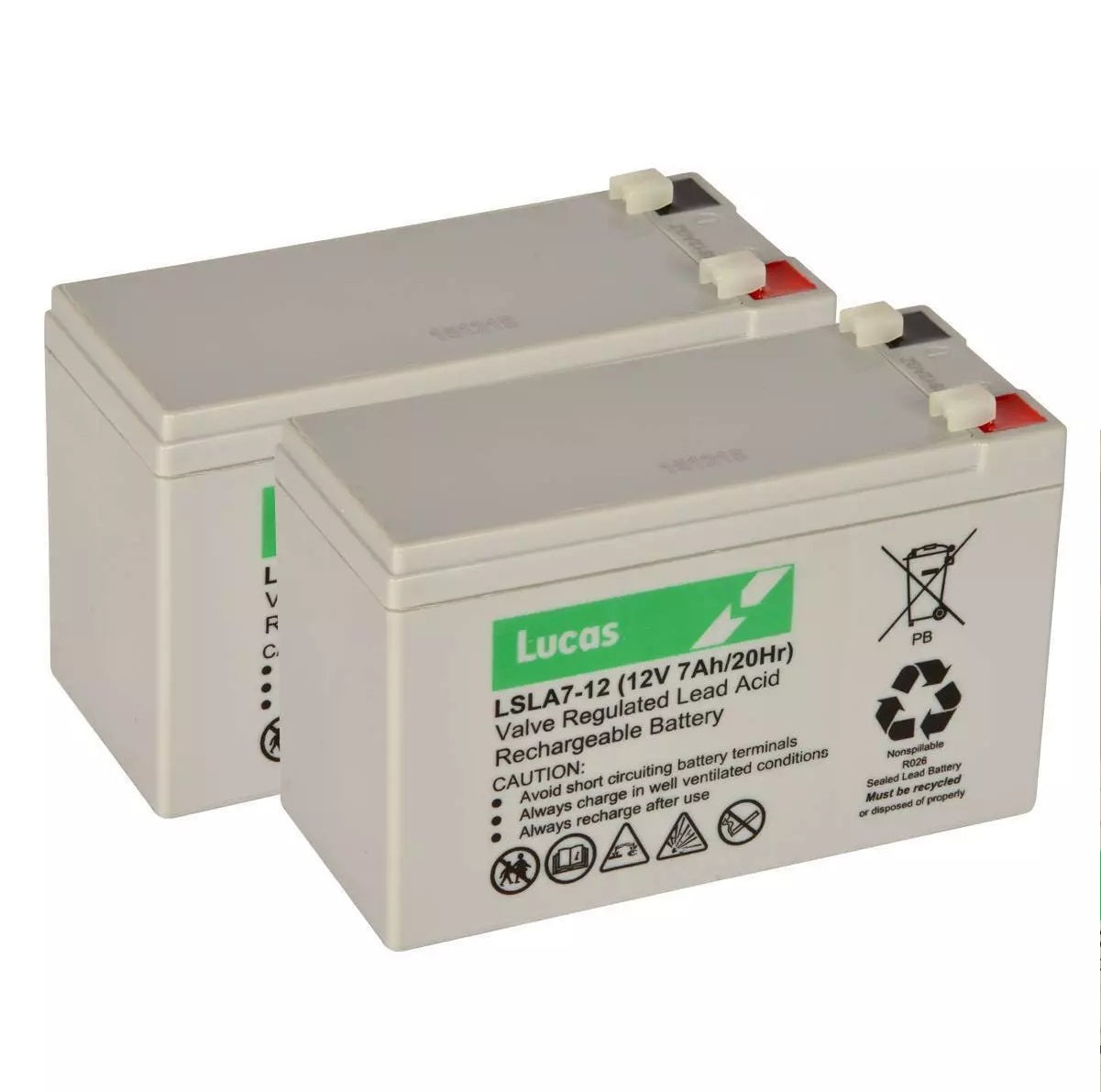Pair of Two Lucas LSLA7-12 12V 7Ah Sealed AGM Batteries – Maintenance-Free VRLA Power for UPS, Alarms & Mobility