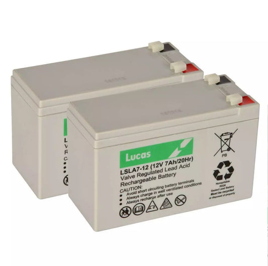 Pair of Two Lucas LSLA7-12 12V 7Ah Sealed AGM Batteries – Maintenance-Free VRLA Power for UPS, Alarms & Mobility