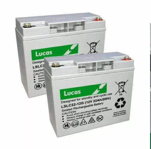 Pair of Two Lucas LSLC22-12 12V 22Ah Sealed AGM Battery – Deep Cycle VRLA Power for Scooters & Wheelchairs