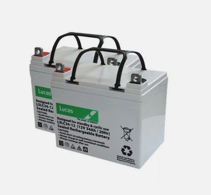 Pair of Two Lucas LSLC34-12 12V 34Ah Sealed AGM Deep Cycle Battery – Maintenance-Free VRLA Power for Mobility, UPS & Standby Systems