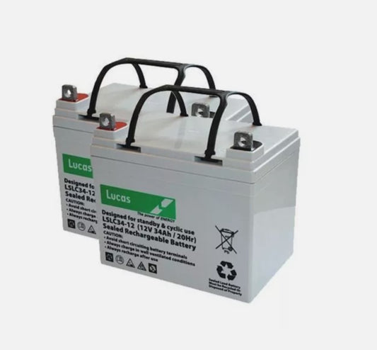 Pair of Two Lucas LSLC34-12 12V 34Ah Sealed AGM Deep Cycle Battery – Maintenance-Free VRLA Power for Mobility, UPS & Standby Systems