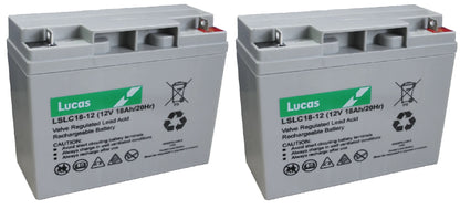 Pair of two Lucas LSLC18-12 12V 18Ah Sealed AGM Deep Cycle Battery Maintenance-Free VRLA Power for Mobility, UPS & Backup Systems