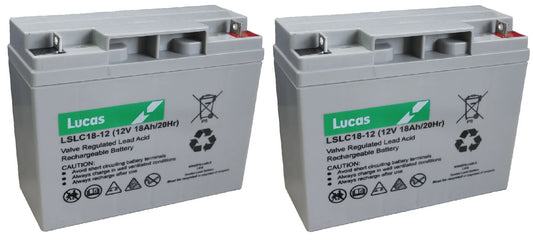 Pair of two Lucas LSLC18-12 12V 18Ah Sealed AGM Deep Cycle Battery Maintenance-Free VRLA Power for Mobility, UPS & Backup Systems