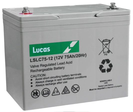 Lucas LSLC75-12 12V 75Ah Sealed AGM Mobility Battery – Deep Cycle VRLA Power for Scooters, Wheelchairs & Backup Systems