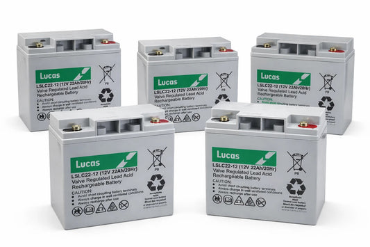 5x Lucas LSLC22-12 12V 22Ah Sealed AGM Mobility Battery – Deep Cycle VRLA Power for Scooters & Wheelchairs