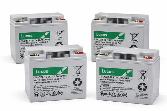 4x Lucas LSLC22-12 12V 22Ah Sealed AGM Mobility Battery – Deep Cycle VRLA Power for Scooters & Wheelchairs