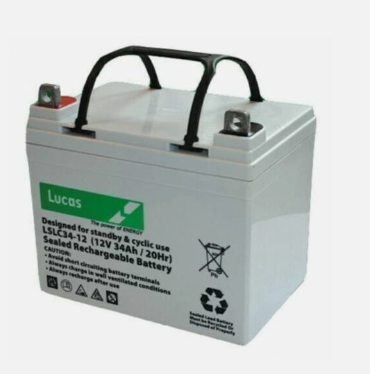 Lucas LSLC34-12 12V 34Ah Sealed AGM Deep Cycle Battery – Maintenance-Free VRLA Power for Mobility, UPS & Standby Systems
